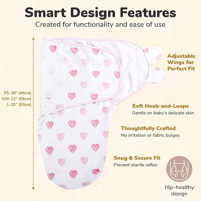Mama Cheetah Preemie Swaddle Sack, Organic Swaddling Sleep Sacks for Preemies, Swaddle Blanket Wrap, Easy Swaddles for Premature Baby Girl 4-7 lbs, Newborn Essentials, 3-Pack, Cotton, Grey/Pink