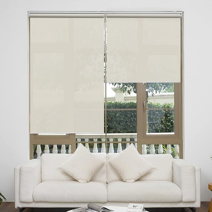 AOSKY Cordless Roller Shades for Windows Light Filtering Shades with 5% Openness Solar Screen Semi Sheer Roller Blinds UV Protection for Office and Home. Easy to Install 47" W x 72" H (Beige)