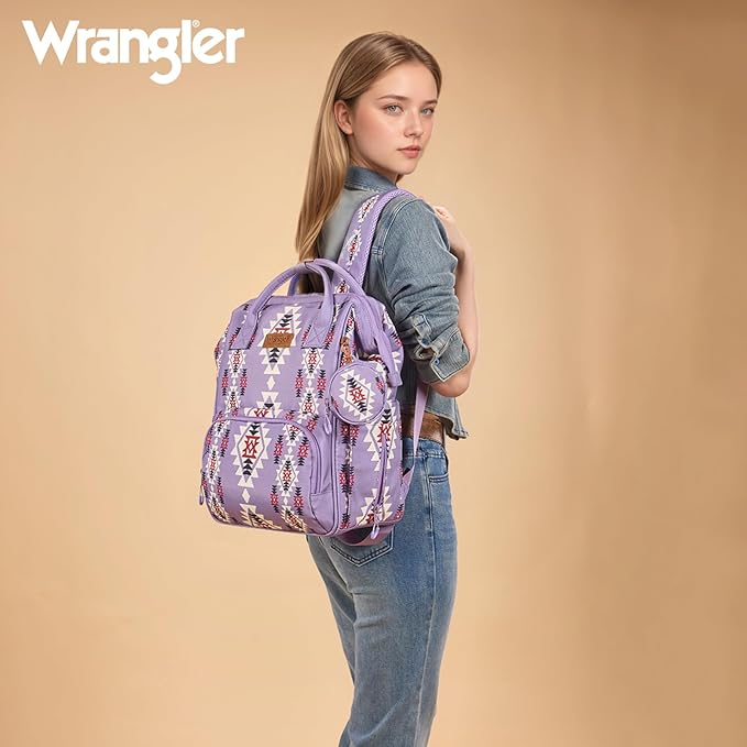 Montana West Wrangler Diaper Bag Backpack Aztec Travel Backpack Purses Western Multi-Function Baby Bags for Mom with Waterproof Insulated Pockets