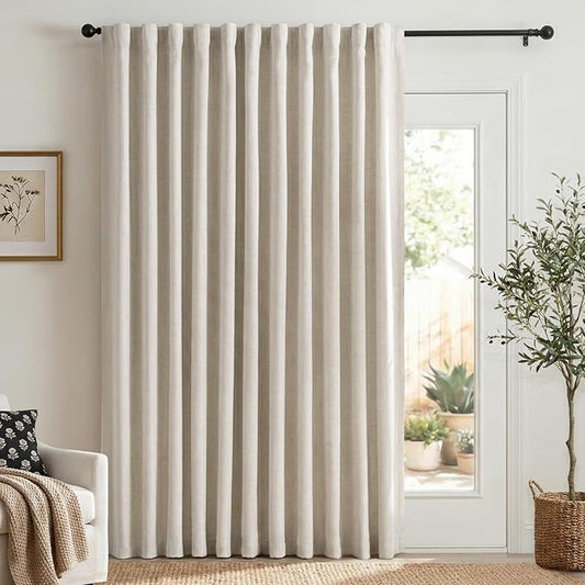 100% Blackout Shield Linen Blackout Curtains for Bedroom 96 Inches Long, Back Tab/Rod Pocket Living Room Drapes, Thermal Insulated Blackout Curtains 1 Panel Set, 100" W x 96" L, Cream