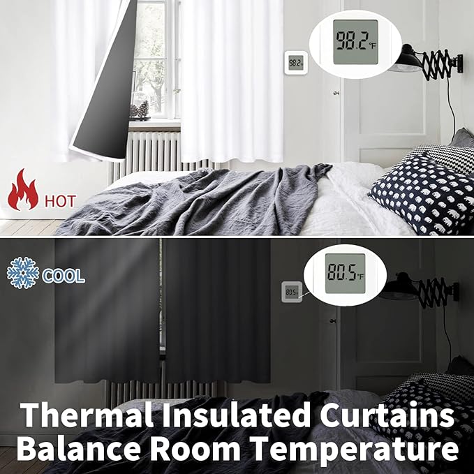 BGment Thermal Insulated 100% Blackout Curtains for Bedroom with Black Liner, Double Layer Full Room Darkening Noise Reducing Grommet Curtain (38 x 63 Inch, Pure White, 2 Panels)