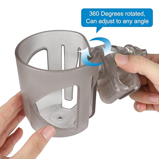 Accmor Universal Cup Holder, Stroller Cup Holder, 360° Rotatable Large Caliber Designed Bottle Holder for Stroller, Bike, Wheelchair, Walker, Scooter, Transparent Grey