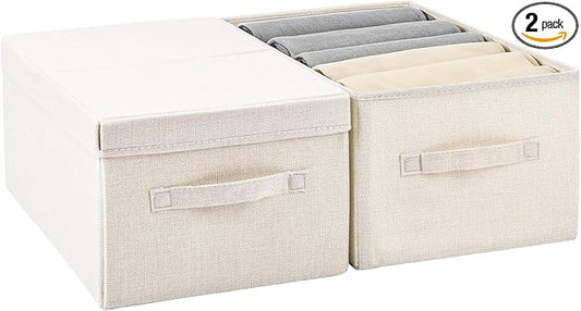 Large Fabric Storage Boxes with Lid,Foldable Closet Organizers and Storage,2 Pack Storage Bins for Shelves,Toys,Sheets,Clothes 18"×11"×8" Beige