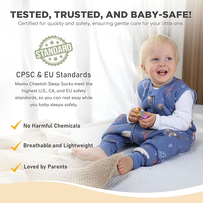 Mama Cheetah Toddler Sleep Sack with Feet 4T - 5T, 2.5 TOG Organic Cotton Baby Sleeping Bag with Legs, Baby Wearable Blankets for Walkers w/ 2-Way Zipper, Baby Sleep Sack for Girls & Boys, XL