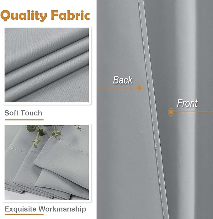 Aiyufeng Silver Grey Short Blackout Curtains for Bedroom 54 Inches Long 2 Panels, Solid Thermal Insulated, Energy Saving Window Treatment Curtains Blackout Drapes, W40 x L54 Inch, Silver Grey