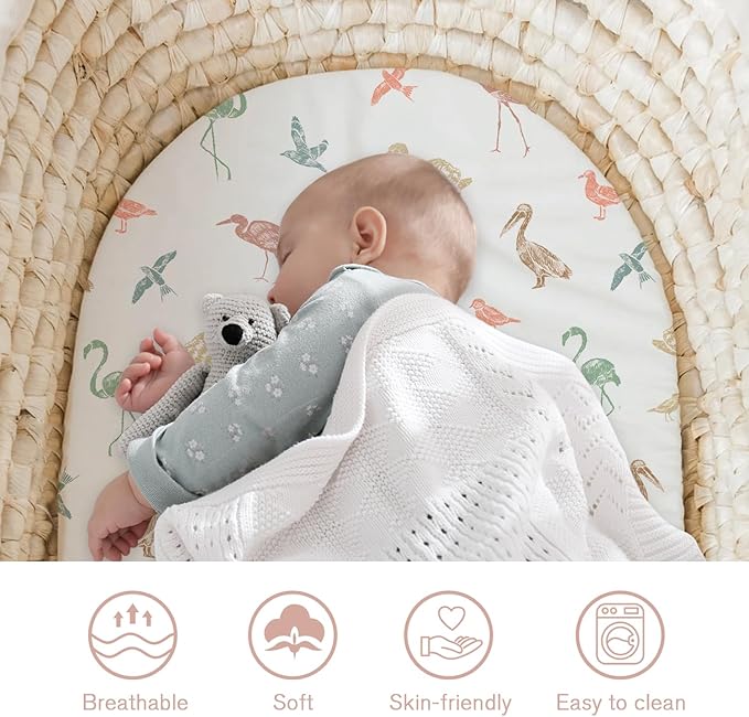 Little Grape Land Bassinet Sheets 3 Pack, 33" x 18" Fitted Bassinet Sheets Up to 4" Deep Pocket, Ultra Soft Baby Bassinet Fitted Sheets for Bassinet Mattress, Forest Friends