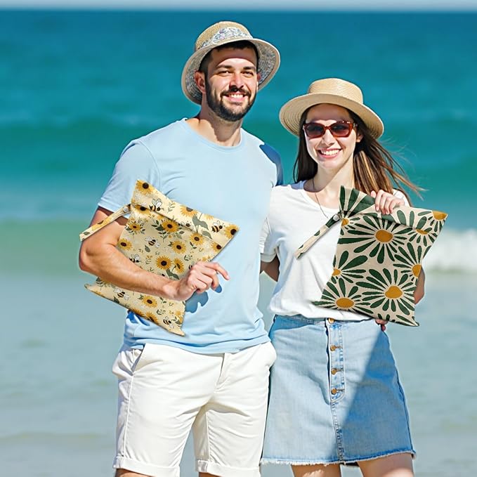 Hanamiya Na 2Pcs Sunflower Print Wet Bags, Wet Dry Bag Reusable Zipper Pouch for Swimsuit, Diapers, Travel, Pool, Beach, Dirty Yoga Gym Clothes, Toiletries, Waterproof Birthday Christmas Gifts