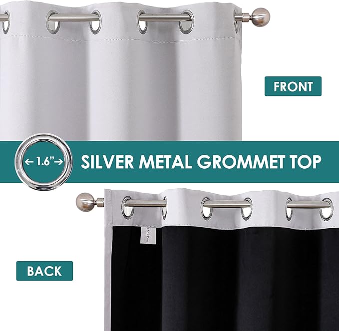 ChrisDowa 100% Blackout Curtains for Bedroom with Black Liner, 2 Thick Layers Total Blackout Thermal Insulated Grommet Window Curtains 2 Panels Set (Greyish White, 42 x 63 Inch)