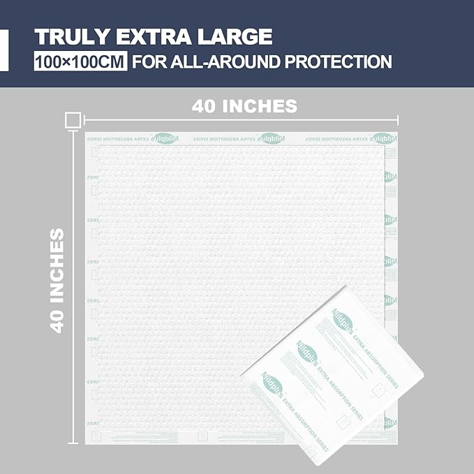 Heavy Duty Underpads 40"X40" Super Sized Chucks Pads 180 Grams Disposable Bed Pads with Strength Cloth Backing Extra Absorption Pads for Incontinence (100X100CM, 40 Count, Discreet Packaging)