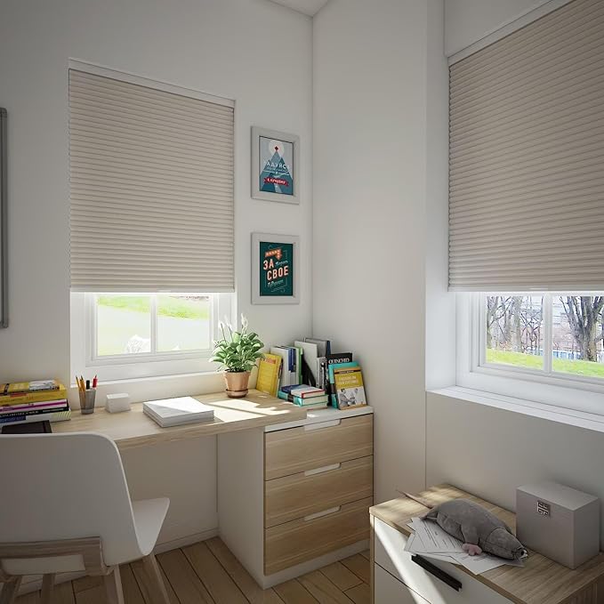 Changshade Cordless Blackout Cellular Shades for Indoor Windows Doors, Black Out Room Darkening HoneyComb Blinds Thermal Insulated 1.5 Inch Cell for Home, Bedroom, Bathroom, Nursey, 35"W×64"H, Beige