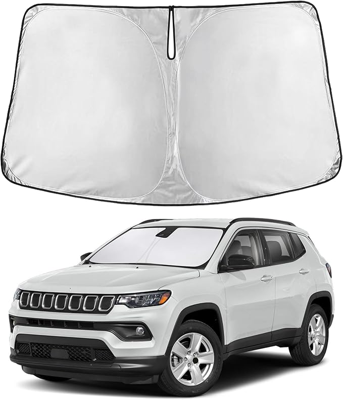 Econour Windshield Sunshade for Jeep Compass 2017-2023 2024 2025, Sun Visor for Front Windshield & Window Sun Shade Cover, UV Heat Blocker & Protector, Car Accessories