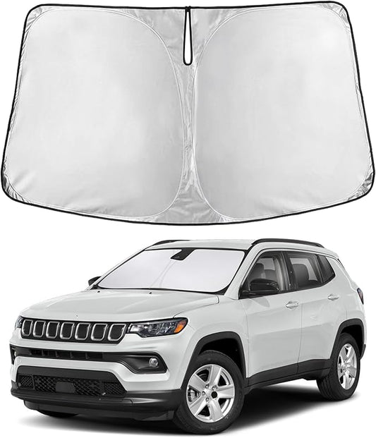 Econour Windshield Sunshade for Jeep Compass 2017-2023 2024 2025, Sun Visor for Front Windshield & Window Sun Shade Cover, UV Heat Blocker & Protector, Car Accessories