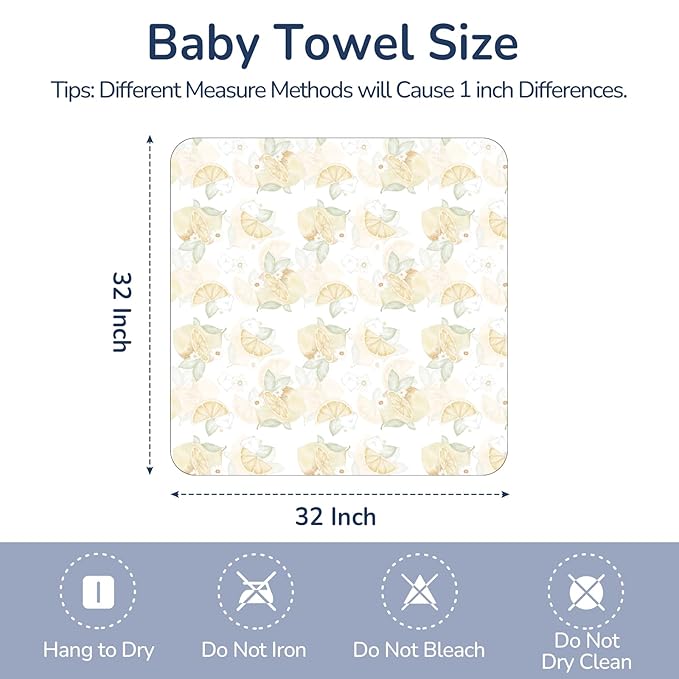 Muslin Hooded Baby Towels 2 Pack, Ultra Soft & Absorbent Baby Bath Towels, Bath & Beach Essentials, Shower Gifts for Newborns, Babies, Infant, Toddler - 32x32 Inch (Lemon & Peach)