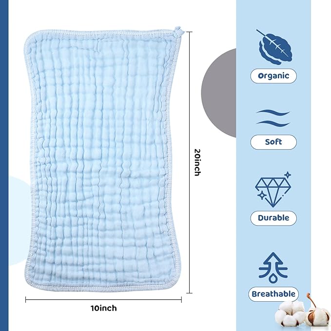 Remagr 8 Packs Muslin Burp Cloths Large 20" x 10", 6 Layers Unisex Baby Absorbent 100% Cotton Burp Rags Colorful Muslin Washcloths for Baby Plain Soft Cotton Cloth for Babies Girls Boys(Fresh Colors)