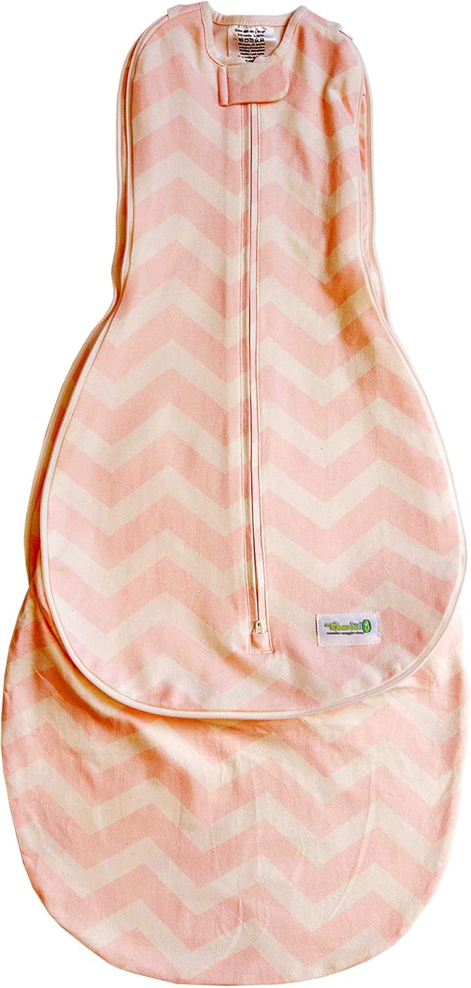 Woombie Grow with Me Baby Swaddle, Convertible Swaddle Fits Babies 0-9 Months, Expands to Wearable Blanket for Babies up to 18 Months, Dreamy Pink Chevron