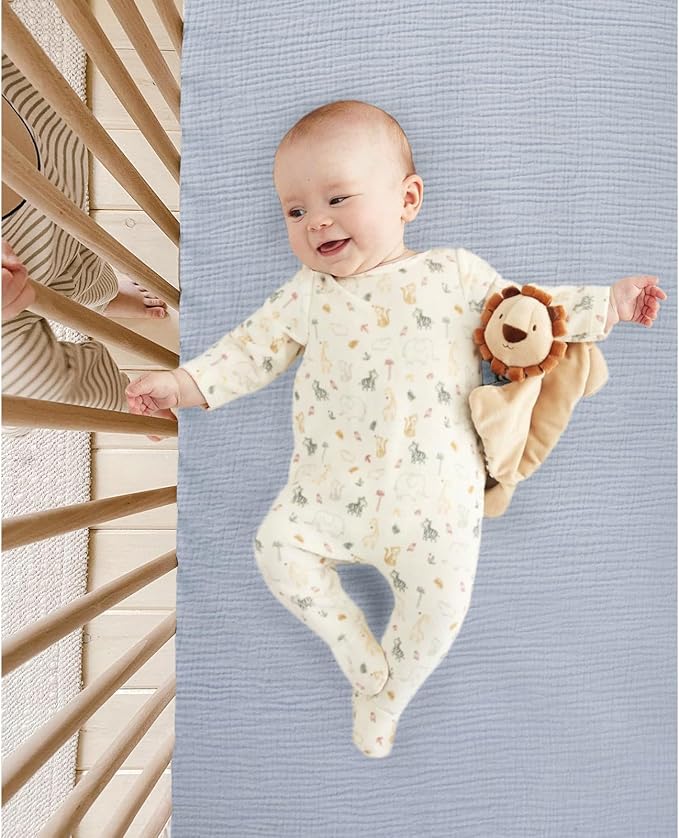 lulumoon Baby Muslin Crib Sheets - Toddler Cotton Fitted Crib Sheets Neutral for Boys and Girls 2Pack