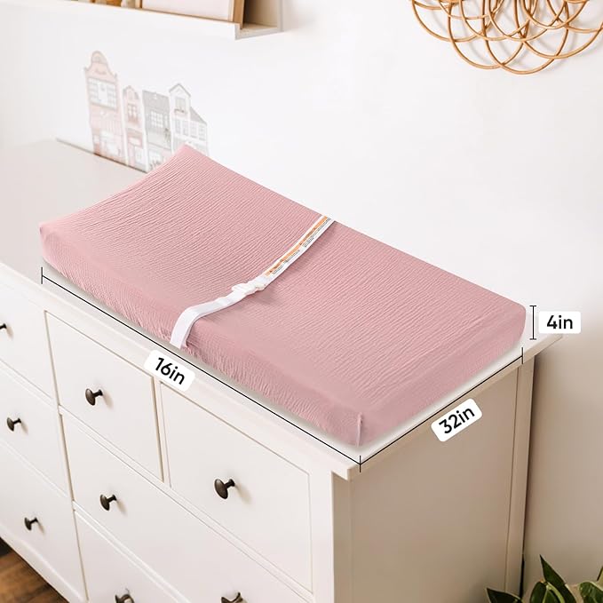 Changing Pad Cover for Baby Girls Boys - 100% Organic Cotton Muslin Changing Pad Sheets with Secure 360° Elastic Fit, Ultra-Soft for Delicate Skin, 2 Pack