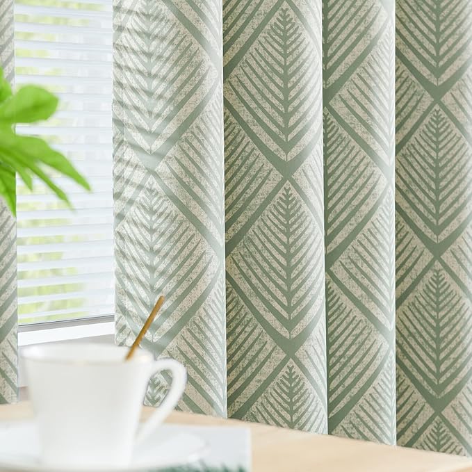jinchan 80% Blackout Curtains for Living Room, Geometric Patterns Drapes for Bedroom, Window Treatments for Room Darkening, Grommet Top Thermal Insulated Curtains 96 inch Length 2 Panels, Sage Green