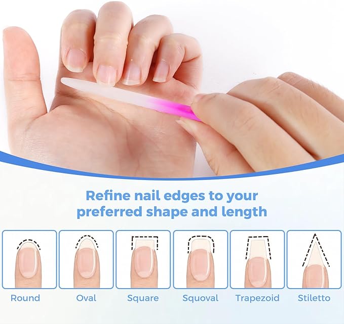 SIUSIO 30PK Professional Glass Nail Files for Natural Nails Czech Short Crystal Nail File Buffers for Nail polishing - The Best Emory Boards for Fingernail & Toenail Care (Purple & Pink & Blue)