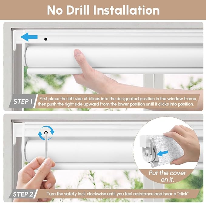 Kincmo No Drill Motorized Blinds with Remote, 100% Blackout Roller Shades for Windows, Custom Electric Blinds Compatible with Alexa, Apple Homekit, Google Home (100% Blackout Starscape White)