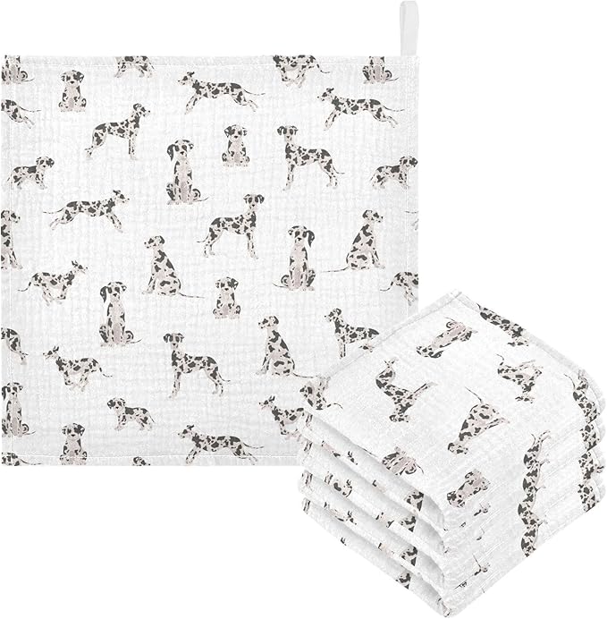 vvfelixl Baby Cotton Washcloths Great Dane Dog Infants Bath Towel for Unisex Face Towels for Newborn, Natural Baby Wipes Delicate Skin, 11.8 X 11.8 inch, one sizex5