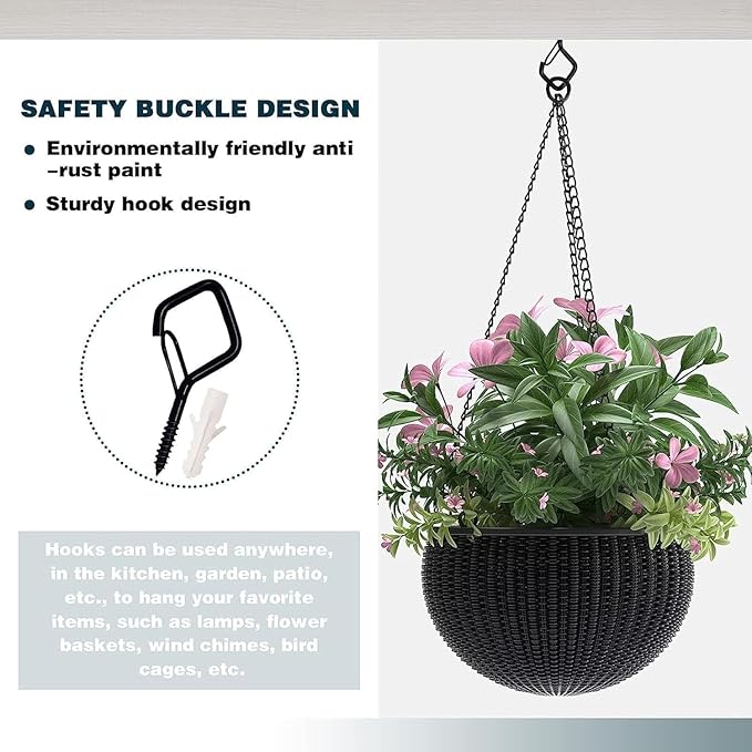 80 Pcs Outdoor Hooks for String Lights,Screw Hooks for Hanging Plants,Ceiling Hooks with Safety Buckle,Square Hanger for Wind Chimes,Bird Feeder,Lanterns,Christmas Decorations Black