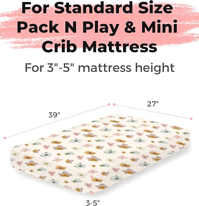 Pack and Play Sheets 2 Pack, Fitted Jersey Knit Mini Crib Sheets for Baby Boys and Girls, Compatible with Graco Pack N Play and Mini Crib Mattress (Bee Happy, Pack N Play/Mini Crib Sheets)