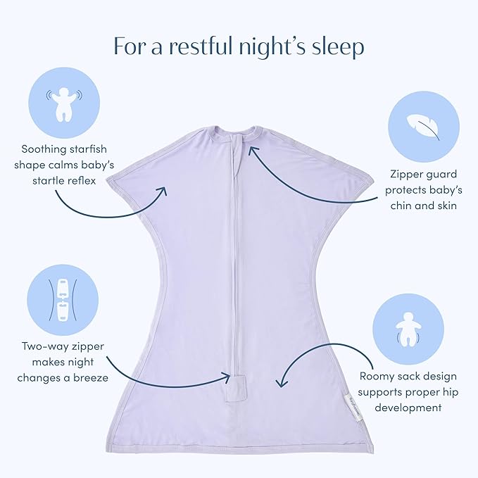 SleepingBaby Bamboo Zipadee-Zip Transition Swaddle – EverSoft Wearable Blanket with Two-Way Zipper for Easy Diaper Changes, X-Small 3-6 months, Lilac