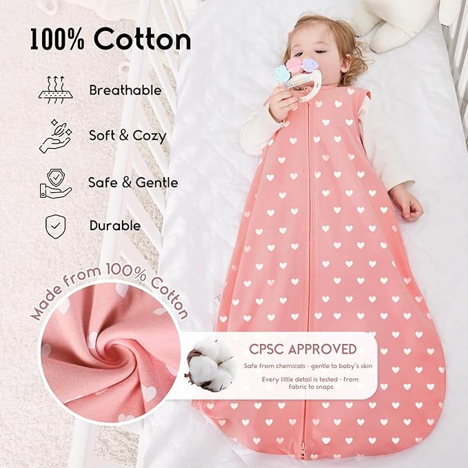 Yoofoss Baby Sleep Sack 0-6 Months TOG 1.0 Baby Wearable Blanket, 2 Pack 100% Organic Cotton Infant Toddler Sleeping Sack 2-Way Zipper Lightweight Sleep Sack