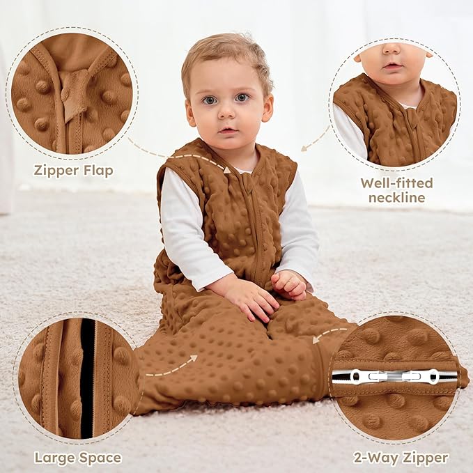 Yoofoss Fleece Baby Sleep Sack 0-6 Months with Plush Dots, TOG 1.5 Baby Wearable Blanket with 2-Way Zipper, Cotton Toddler Sleep Sack Fleece