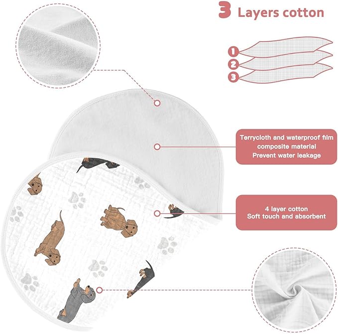 Qinllo 1 Pack Muslin Burp Cloths Dachshund Dogs Paw White Cotton Baby Burp Cloths Ultra Absorbent and Soft Thick Burping Cloth for Newborn Boys Girls 22x11 Inch