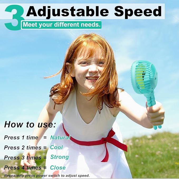 TRELC Mini Handheld Stroller Fan, Personal Portable Baby Rechargeable Fan With Flexible Tripod, Upgraded Version, Gift for Children Office Treadmill Room Car Traveling BBQ Gym (Mint Green)