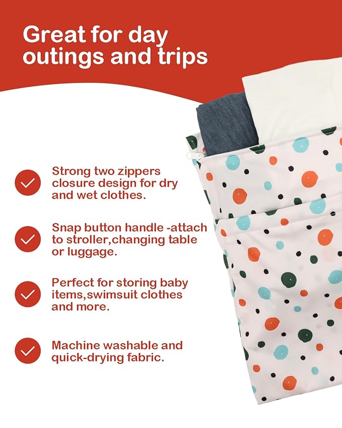 ALVABABY 3pcs Cloth Diaper Wet Dry Bags Waterproof Reusable with Two Zippered Pockets Travel Beach Pool Daycare Soiled Baby Items Yoga Gym Bag for Swimsuits or Wet Clothes 3L-ZM34