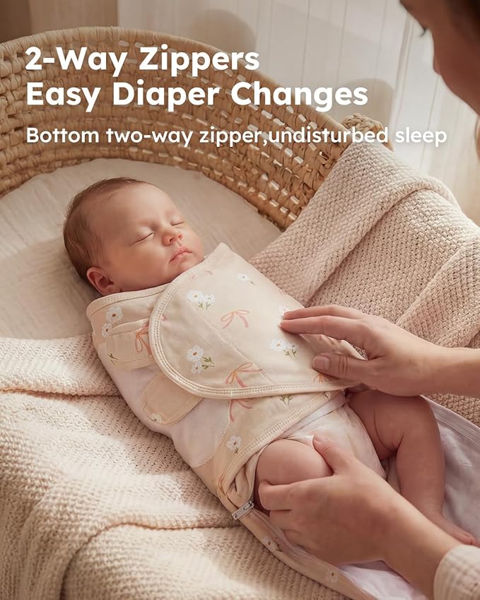 Yoofoss Baby Swaddles for Newborns 100% Organic Cotton, Adjustable Swaddle 0-3 Months 2 Zippers Newborn Swaddle Sack, Breathable Soft Durable