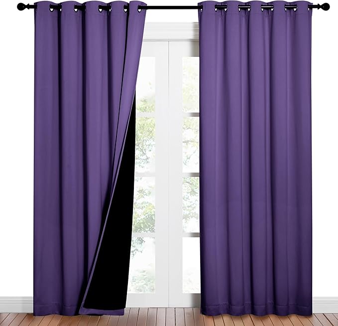 NICETOWN Lilac Purple Full Shade Curtain Panels, Pair of Energy Smart & Noise Blocking Out Blackout Drapes for Dining Room Window, Thermal Insulated Guest Room Lined Window Dressing, 62 x 84 inch