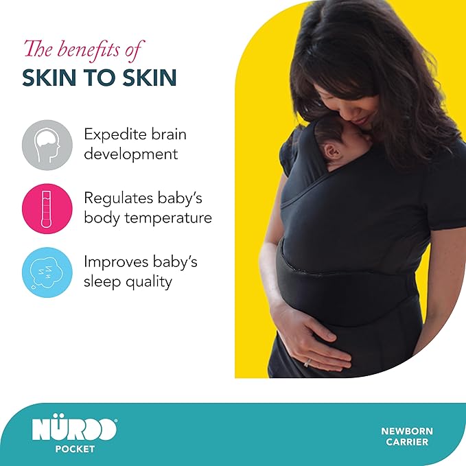 Brownmed Pocket Skin-to-Skin Baby Carrier Shirt for Mom & Newborn - Full-Coverage Baby Wrap Carrier - Black - X-Small/Small