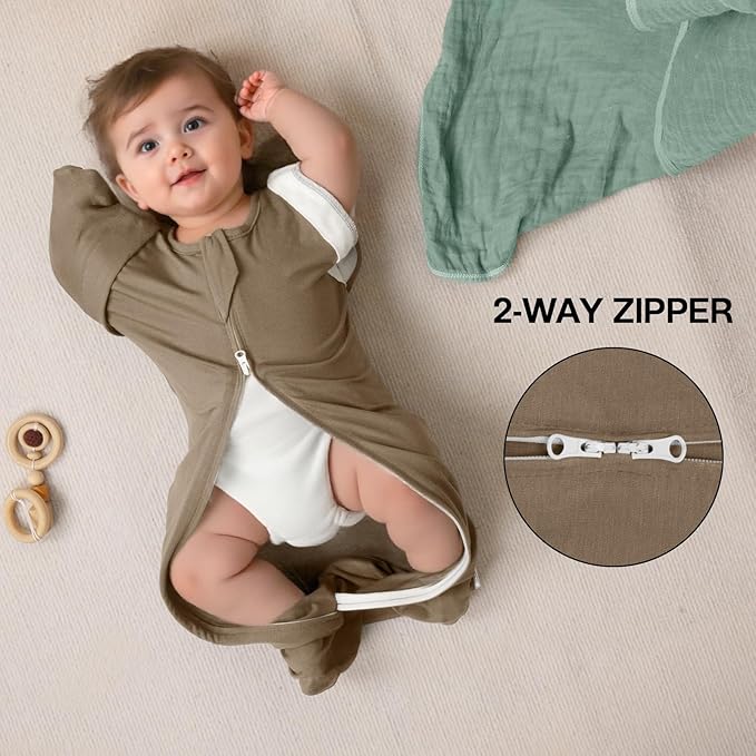MEXXI Swaddle Baby Sleep Sack With Arms Up, 2 Pack Baby Transitional Swaddle with Double Zipper,0.5 TOG, 8-13 lbs, S