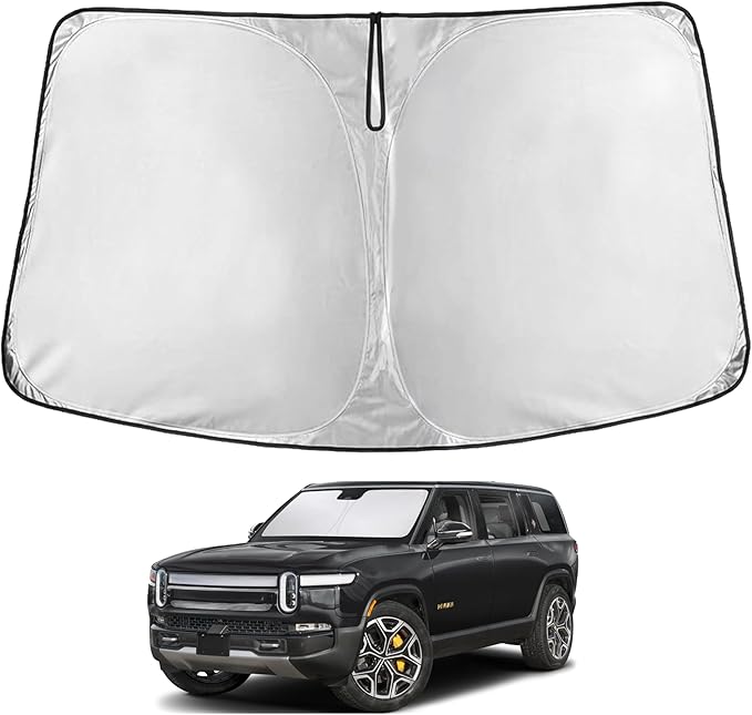 EcoNour Windshield Sun Shade Compatible for Rivian R1S 2022–2026 | Custom Fit Front Window Sunshade | Foldable Heat & UV Reflective Sun Visor | Interior Protection Accessory