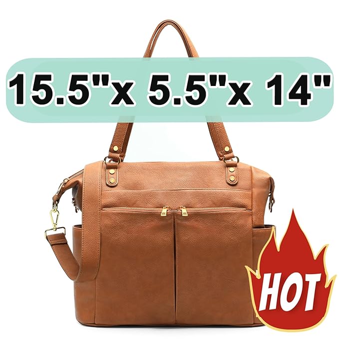 MOMINSIDE Diaper Bag Tote, 4 in 1 Leather Diaper Bag Backpack with 13 Pockets, Convertible Baby Bag for Boys Girls,Diaper Bags Baby Registry, Changing Pad, 4 Large Insulated Pockets(Brown)