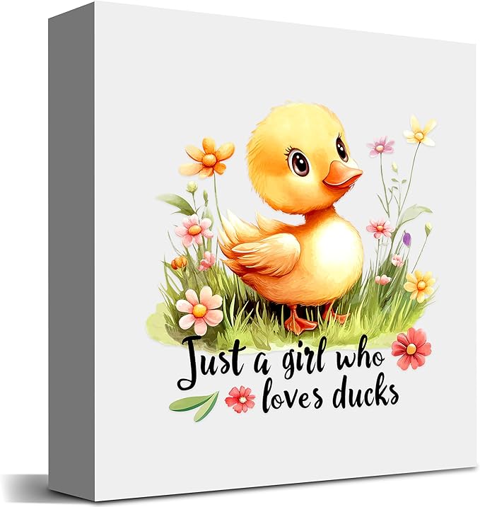 Duck Decor Wooden Box Sign Decorative, Home Room Desk Decorations For Teens Teenage Girls Age 8-12, Duck Lovers Themed Gifts Stuff Accessories Things Merchandise Items!