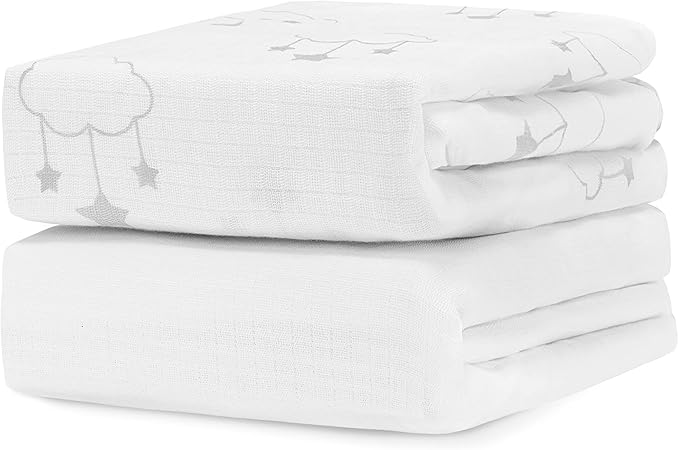 Newton Baby Fitted Crib Sheet (2-Pack) - Ultra Breathable and Soft, Organic Cotton, Fits All Standard Cribs, Wishing on a Star White