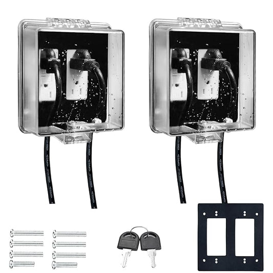 2-Gang Baby Safety Dual Outlet Cover Box - Key Lock for Much Better Toddler Proofing, Easier Operation, Simple 4 Step Install,Provides Extra Space Inside for Plugs,Adapters,Clear(2pack)