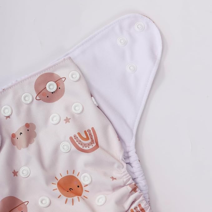 CoolaPeach 12 Set Reusable Adjustable Cloth Diapers for Newborn to 0-3 Years,One Size Washable Pocket Nappy Covers for Baby Girl and Boy,6 Pack Cloth Diapers+6pcs Microfiber Inserts(Pink)