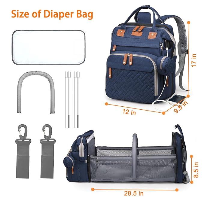 Baby Diaper Bags with Changing Station, Waterproof Diaper Bag Backpack for Moms Dads with USB Charging Port, Baby Shower Gifts, Large Capacity diaper backpack, Blue