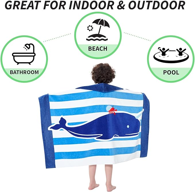 Kids Bath Towels, Kids Towel Girls Boys Hooded Beach,Bathroom,Pool Swim Towels 30 × 50 INCH Large Size Ultra Absorbent Cute Cartoon Animal Full Vitality 100% Cotton Wearable Wrap for Child