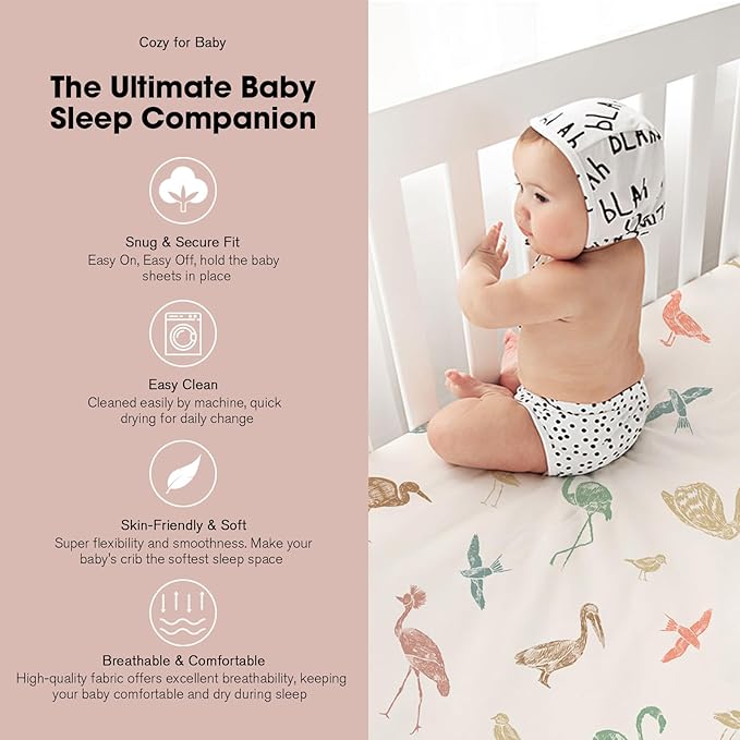 Bimocosy Pack and Play Sheets Fitted 4 Pack, 38 x 26 Inch Pack n Play Mini Crib Sheets for Boys and Girls, Soft Stretchy Playard Mattress Sheets for Graco Pack n Play, Forest Friends