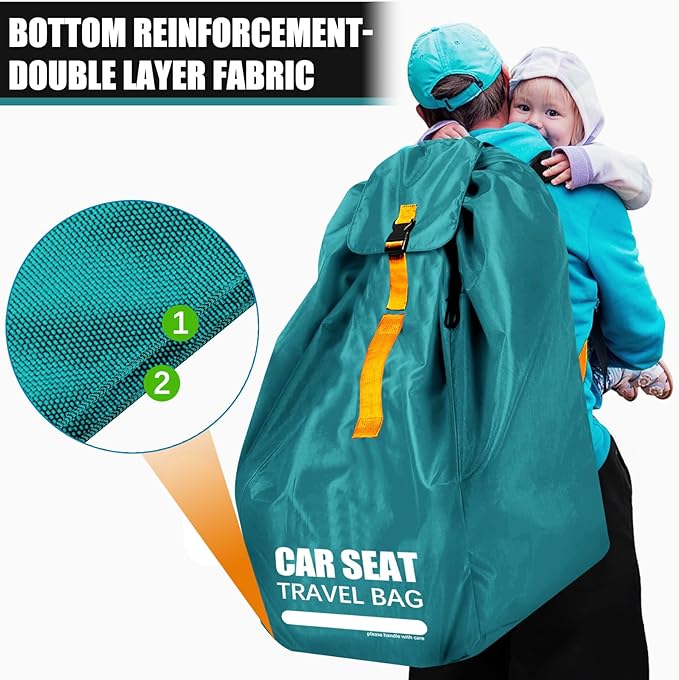 Car Seat Travel Bag for Airplane, Large Car Seat Bags for Air Travel with Padded Straps, Gate Check Storage Bag/Backpack for Car Seat Airport, Carseat Cover Travel - Baby Travel Essentials for Flying