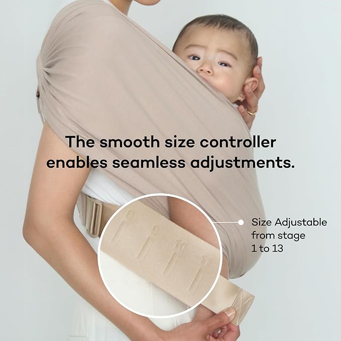 Konny Baby Carrier Flex SoftBreeze with Head Support - Adjustable, Easy to Wear, Hands-Free Breathable Baby Wrap Sling, Perfect for Newborn Babies Essentials up to 44 lbs (M-4XL) - Khaki Grey
