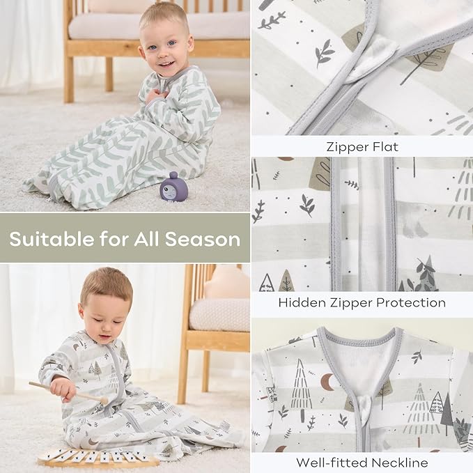 Yoofoss Baby Sleep Sack 18-24 Months Long Sleeve Wearable Blanket Baby 100% Cotton 2-Way Zipper 0.5 Tog Toddler Sleeping Sack, Lightweight(X-Large)