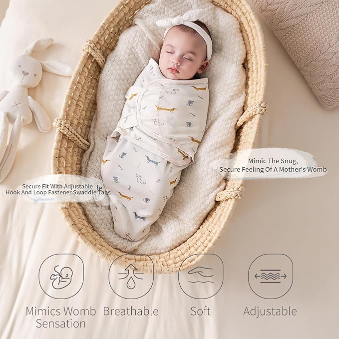 insular Baby Swaddle Wrap, Swaddle Blanket for Newborn and Infant, Adjustable Swaddling Set for Boy and Girl, Soft Cotton Baby Sleep Sack 3 Pack, Car&Dachshund, Small(0-3 Month)